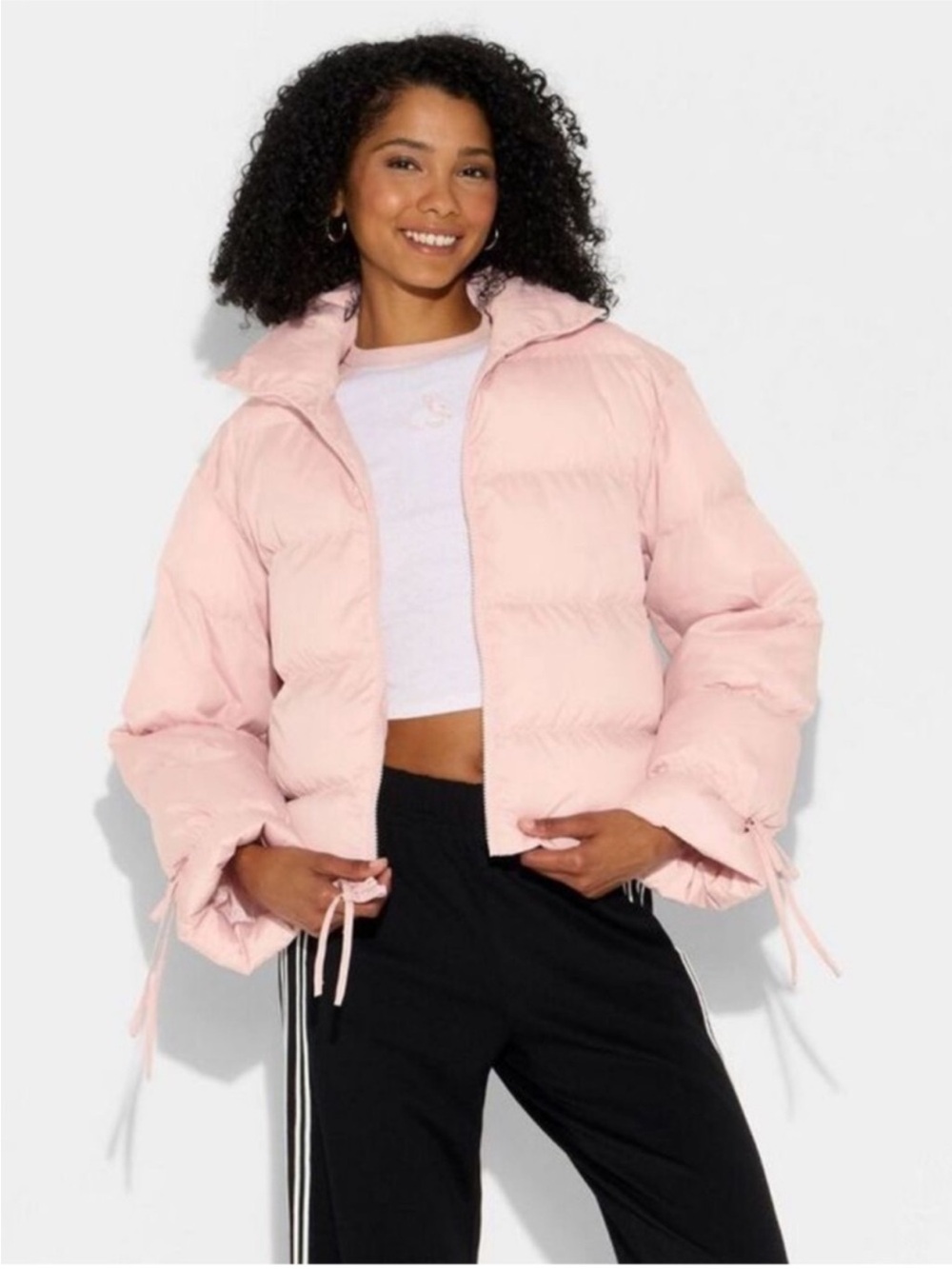 Wild Fable Women’s Bow Puffer Jacket - Light Pink Size Small NWT